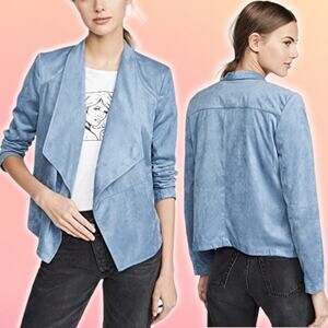 BB DAKOTA Suede It Out Drape Front Faux Suede Jacket Sz Small Hazy Blue